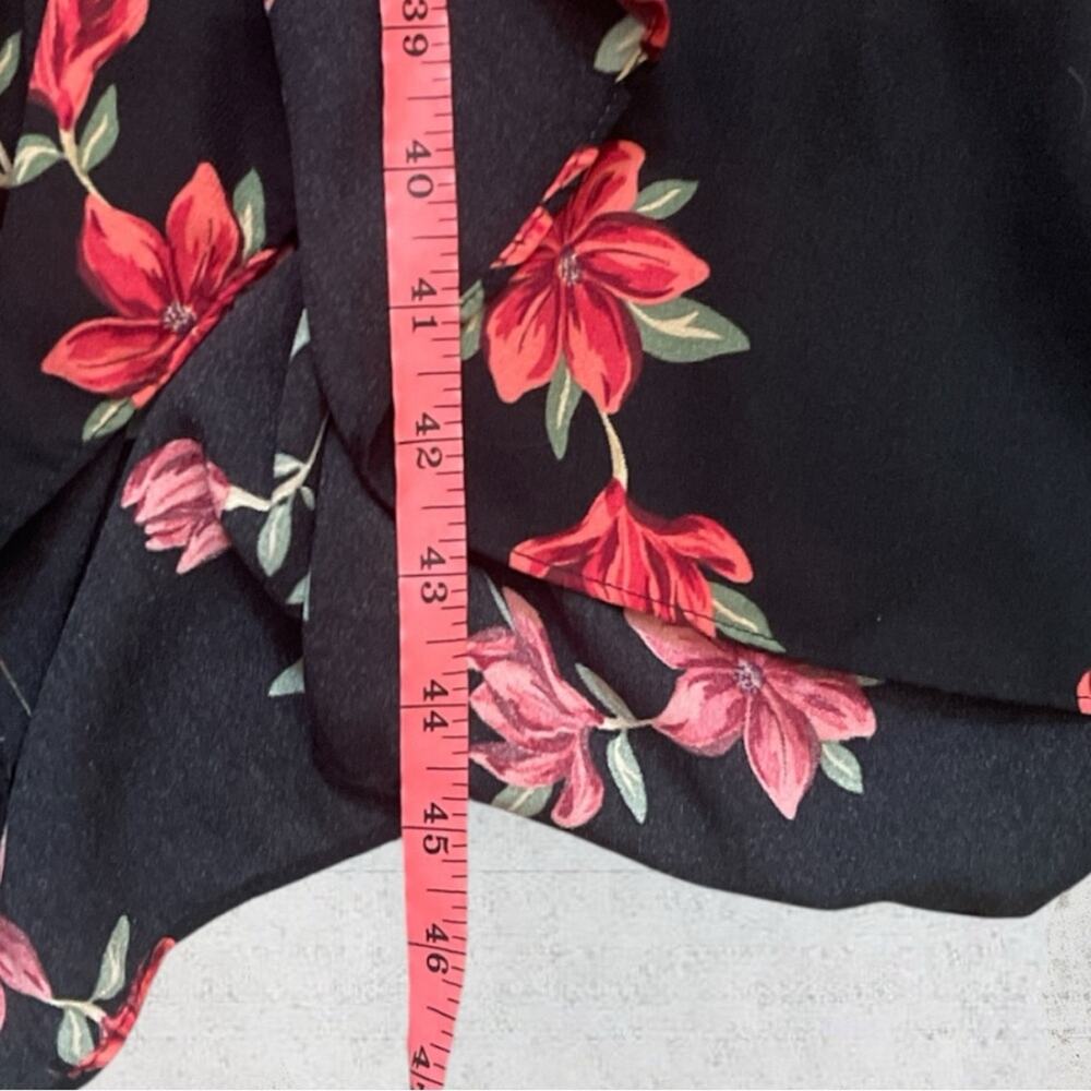 Draper James Black Floral Long Sleeve Ruffle Midi Wrap Dress Size XL Feminine - Picture 10 of 13